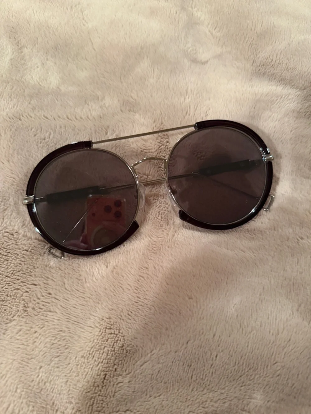 Round Men's Sunglasses - Black Lenses with Silver Frame